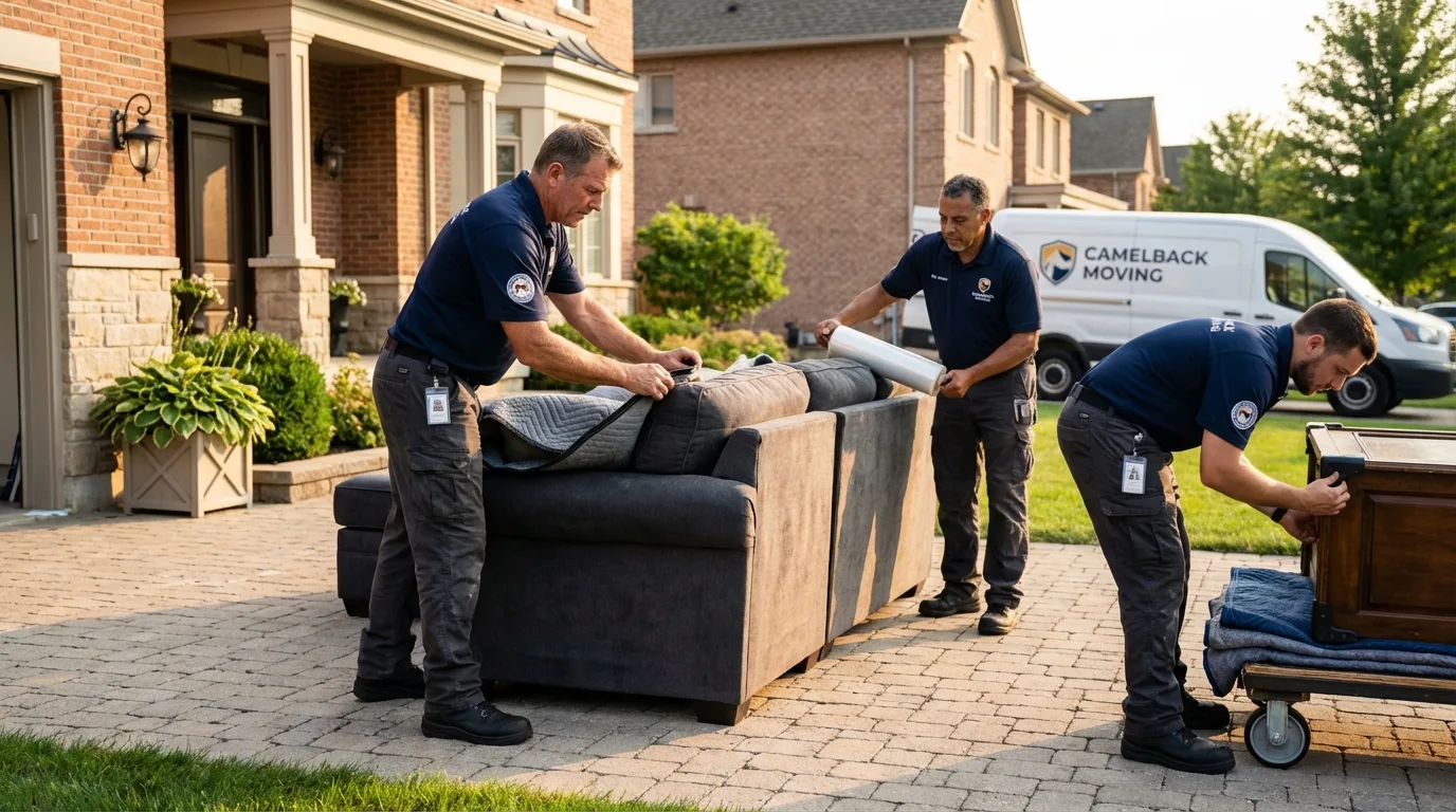 Large estate moving crew wrapping furniture in Clayton, NY